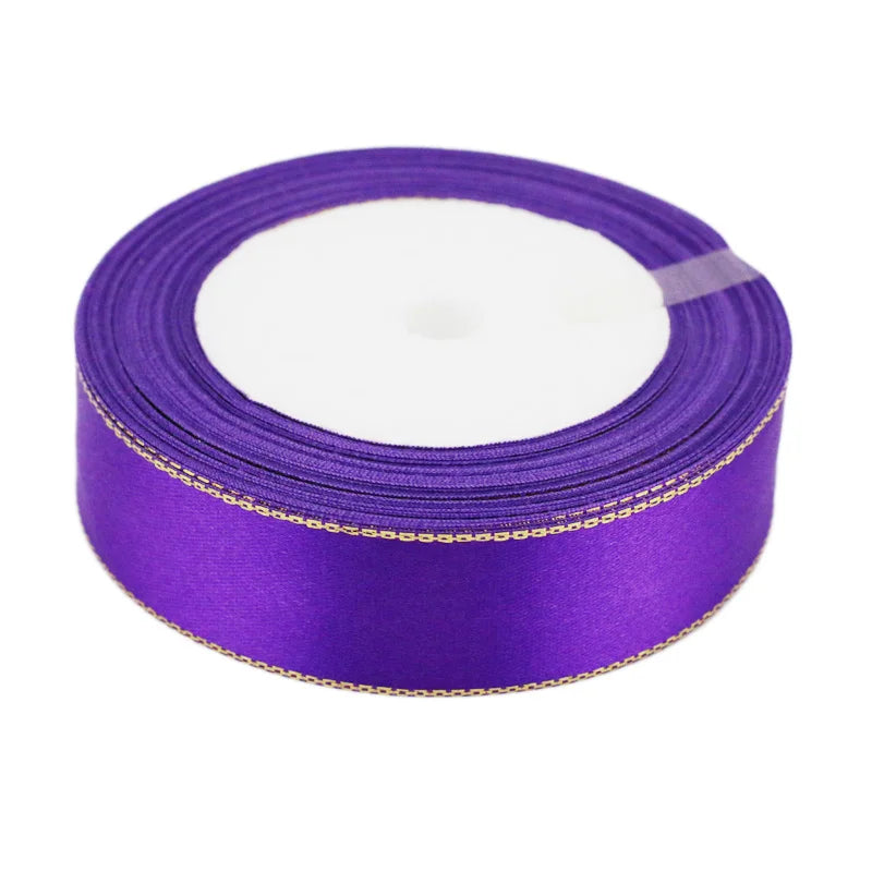 White Satin Ribbon Gold Edge – 25 Yards, 20mm | Gift & Crafts