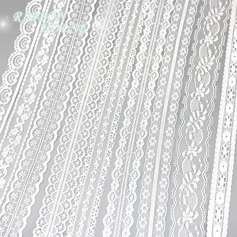White Lace Fabric Ribbon Roll 5 Yards – 10 Mix Set