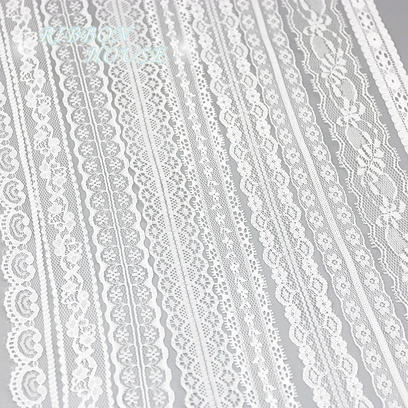 White Lace Fabric Ribbon Roll 5 Yards – 10 Mix Set