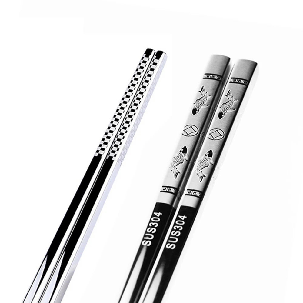Stainless Steel Dragon & Fish Chopsticks | Non-Slip Sushi Set