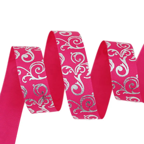 White Silver Hot Stamping Grosgrain Ribbon 25mm – 10 Yards