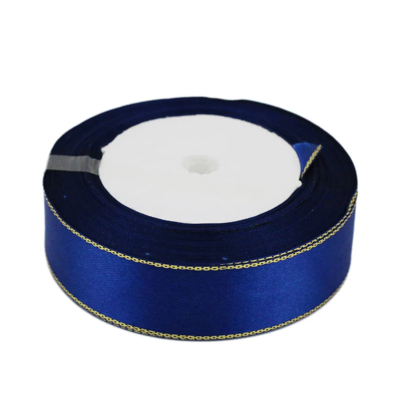 White Satin Ribbon Gold Edge – 25 Yards, 20mm | Gift & Crafts
