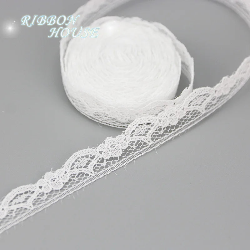 White Cotton Lace Ribbon Trim – 5 Yards | 15mm Jacquard