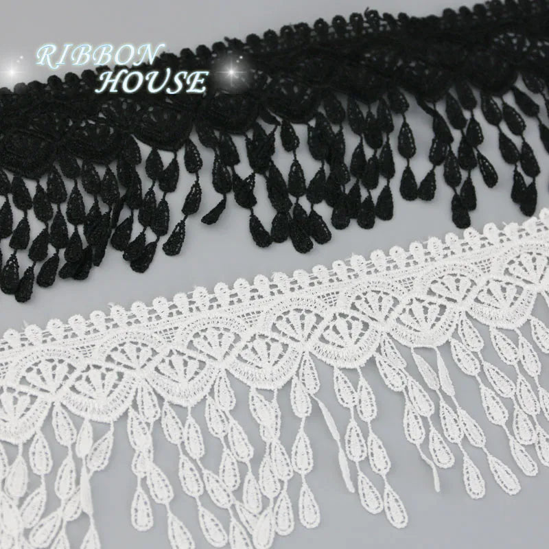 70mm Lace Fabric Ribbon Trim White Black – 1 Yard DIY Sewing