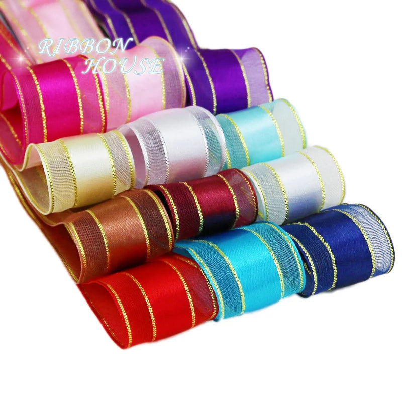 25mm Gold Edge Satin Ribbon – 25 Yards | Wedding & Gift Wrap
