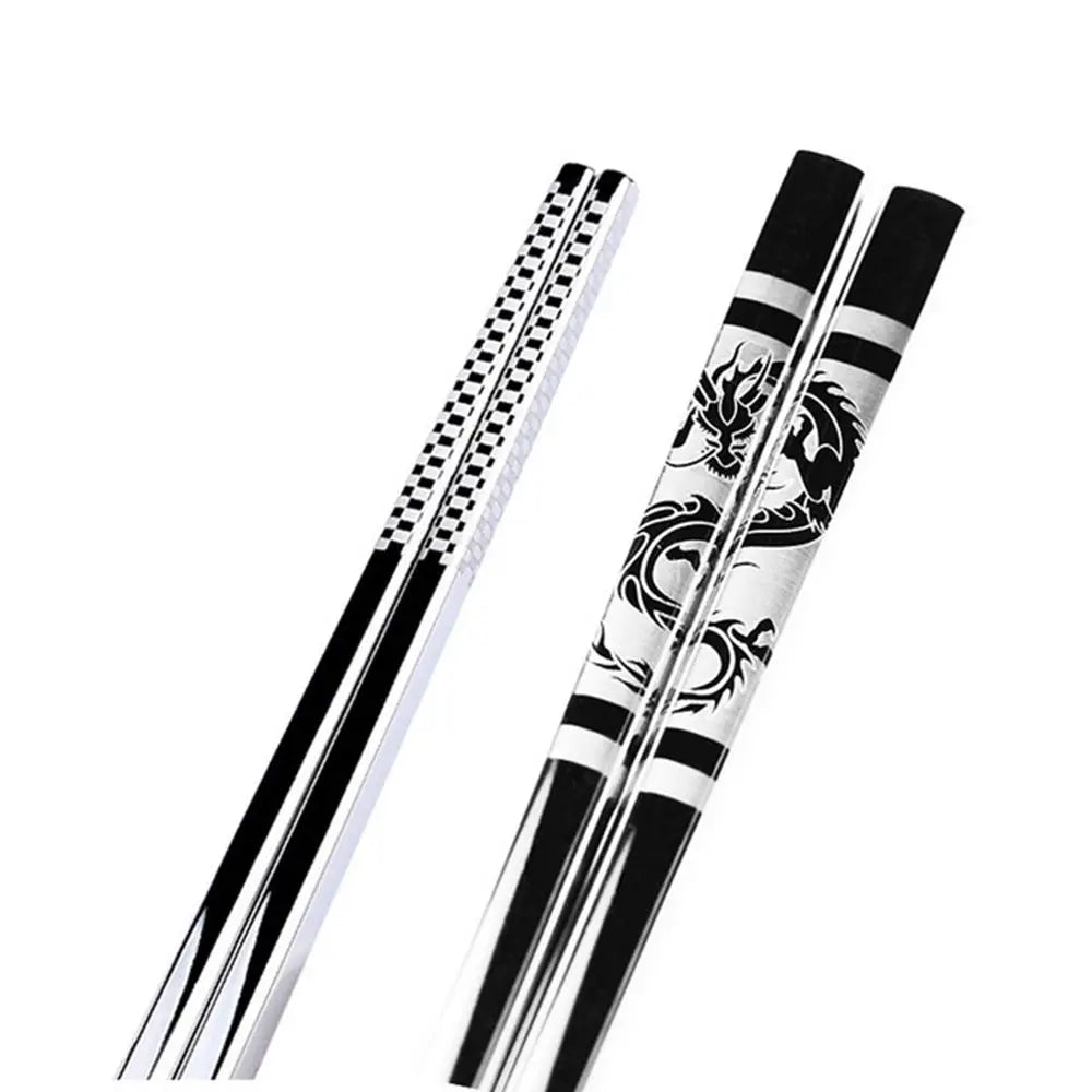 Stainless Steel Dragon & Fish Chopsticks | Non-Slip Sushi Set