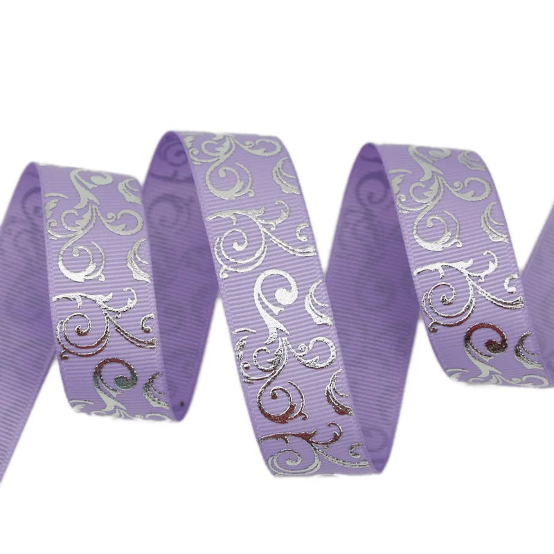 White Silver Hot Stamping Grosgrain Ribbon 25mm – 10 Yards