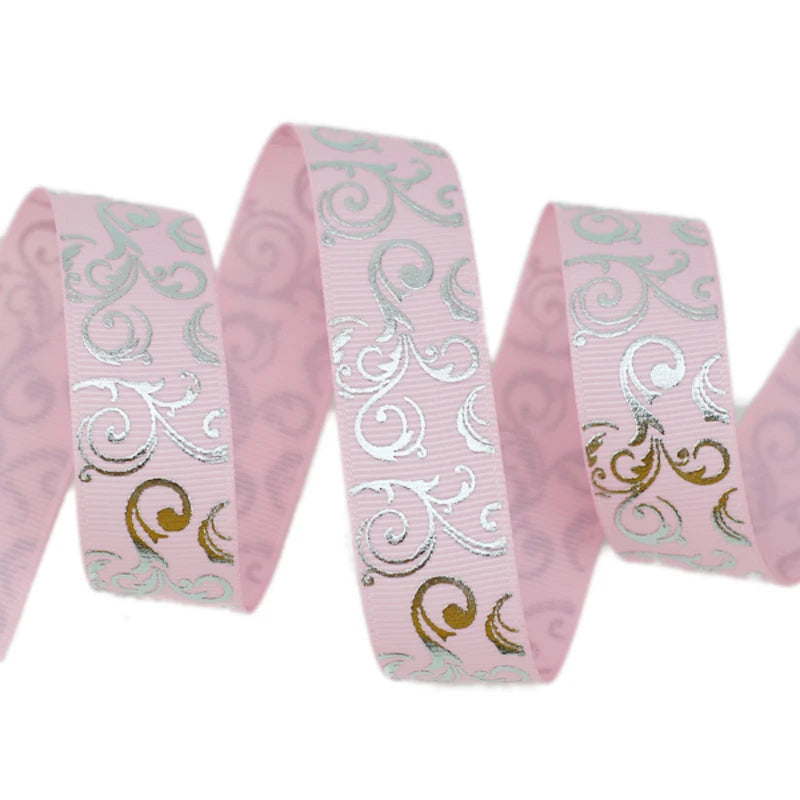 White Silver Hot Stamping Grosgrain Ribbon 25mm – 10 Yards