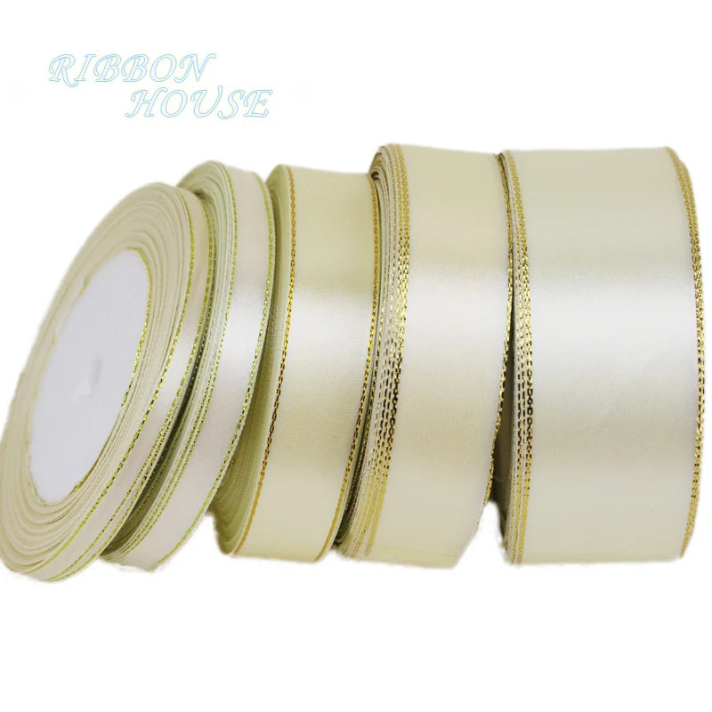 Gold Edge Satin Ribbon 25 Yards – 6 to 40mm Gift & Craft