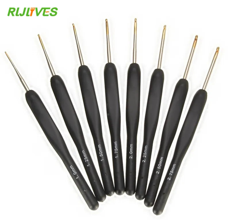 8-Piece Black Crochet Hook Set – Metal Knitting Needles 1–2.75mm