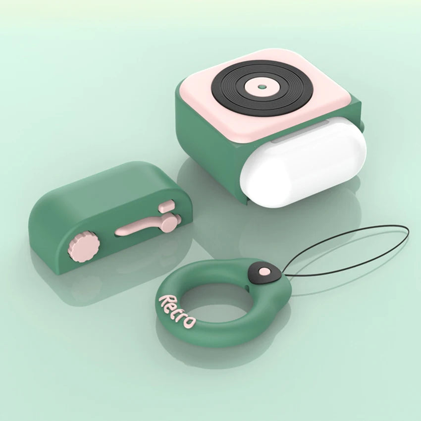 Retro Phonograph AirPods Case – Shockproof Silicone Cover