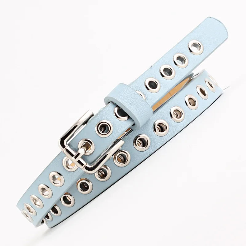 Women's Punk Faux Leather Grommet Belt | Metal Buckle