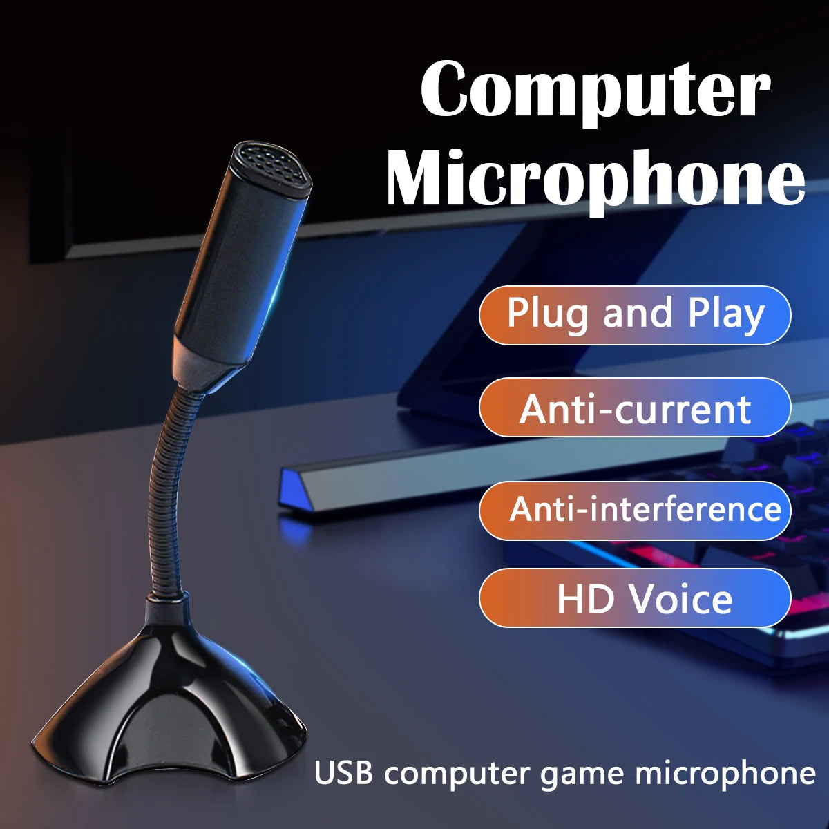 USB Desktop Condenser Microphone with Stand – Gaming & Studio