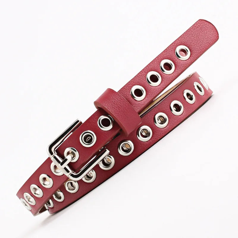 Women's Punk Faux Leather Grommet Belt | Metal Buckle