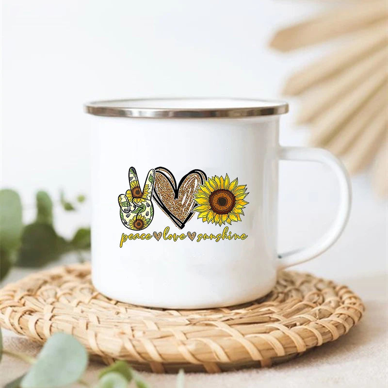 Sunflower Elephant Enamel Mug – Vintage Coffee Tea Cup Gift