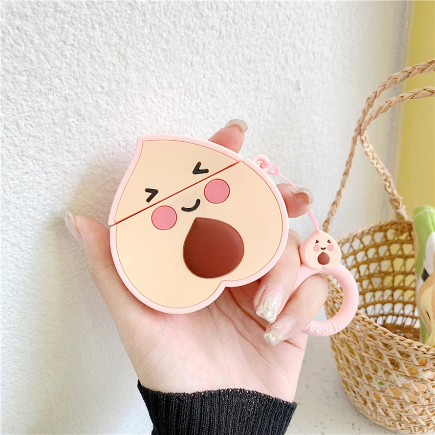 Silicone Fruit AirPods 1/2 Case – Cute Pear & Peach Cover
