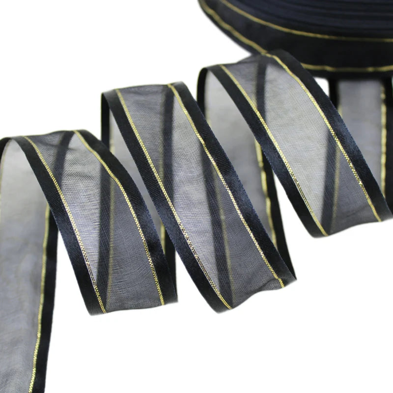 25mm Cream White Gold Edge Organza Ribbon – 10 Yards