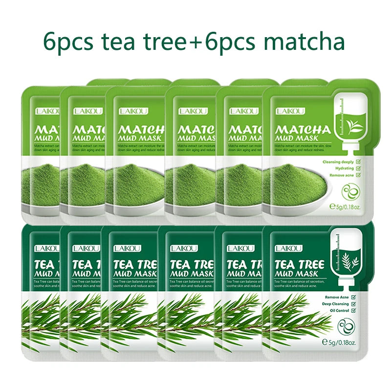 LAIKOU Tea Tree Clay Mud Mask – Deep Cleansing 12 Sachets