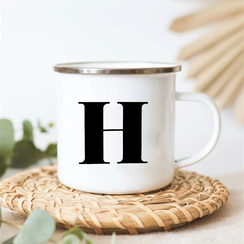 Letter Print Enamel Mug – Coffee Tea Cup Gift for Kids