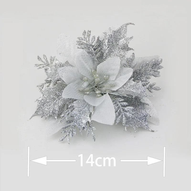 5-Pack Glitter Artificial Christmas Flowers | Xmas Tree Ornaments