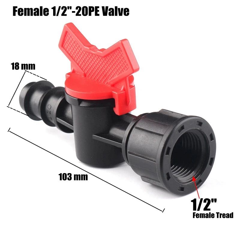 Female Ball Valve PE Pipe Connector 1/2" 3/4" – 16mm 20mm