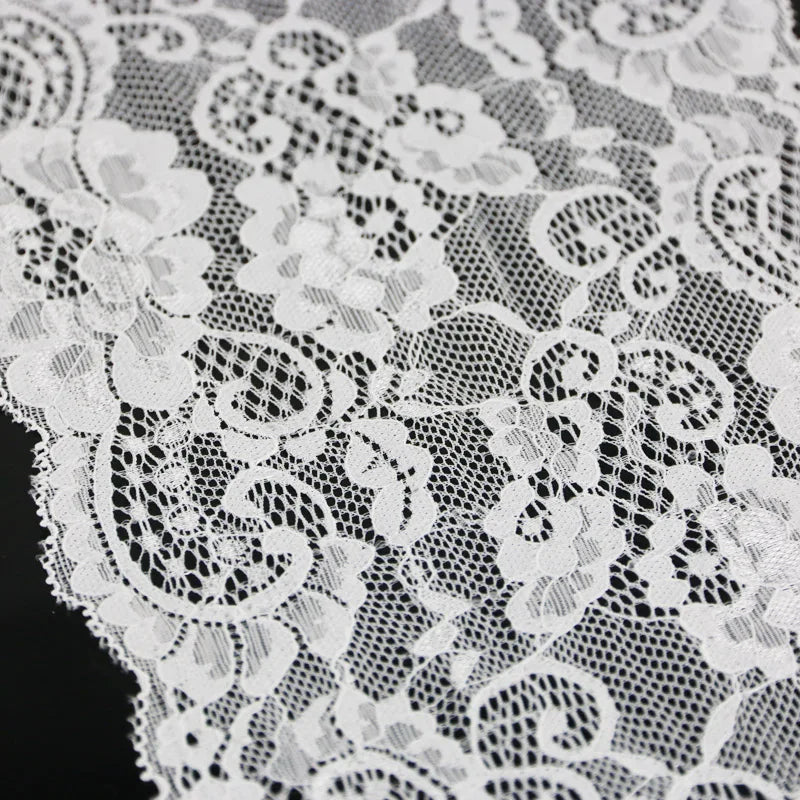White Elastic Lace Trim 17cm French Hollow Stretch Fabric 3m