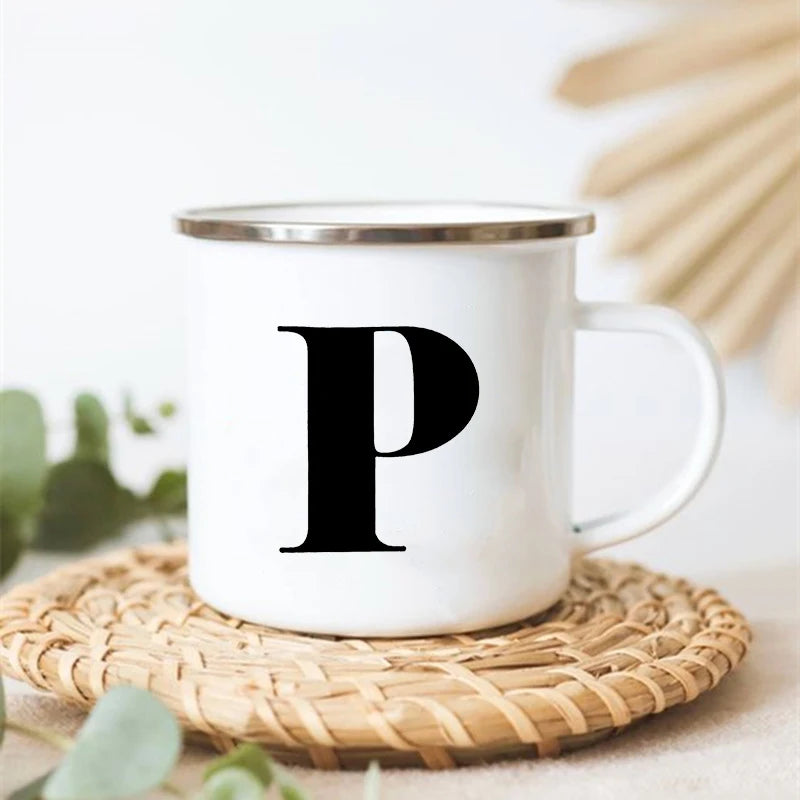 Letter Print Enamel Mug – Coffee Tea Cup Gift for Kids