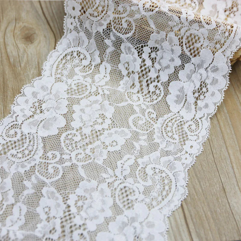 White Elastic Lace Trim 17cm French Hollow Stretch Fabric 3m