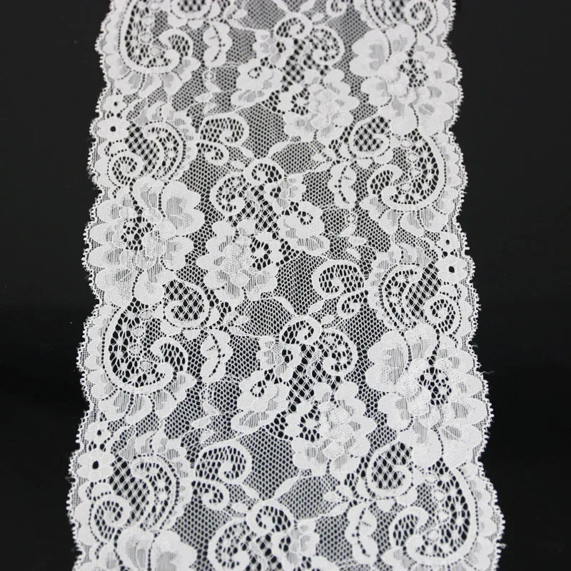 White Elastic Lace Trim 17cm French Hollow Stretch Fabric 3m