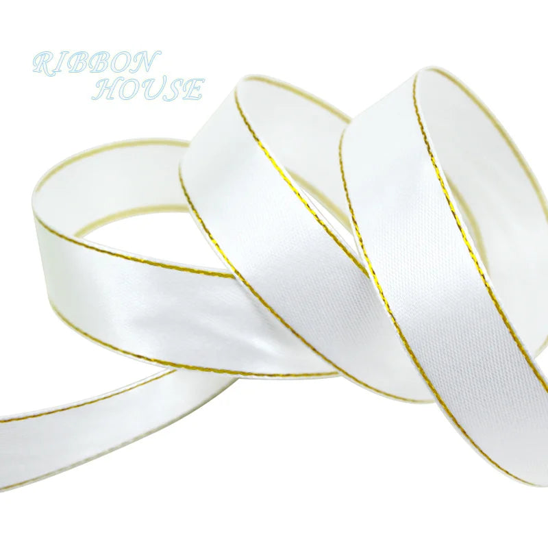 Gold Edge Satin Ribbon 25 Yards – 6 to 40mm Gift & Craft