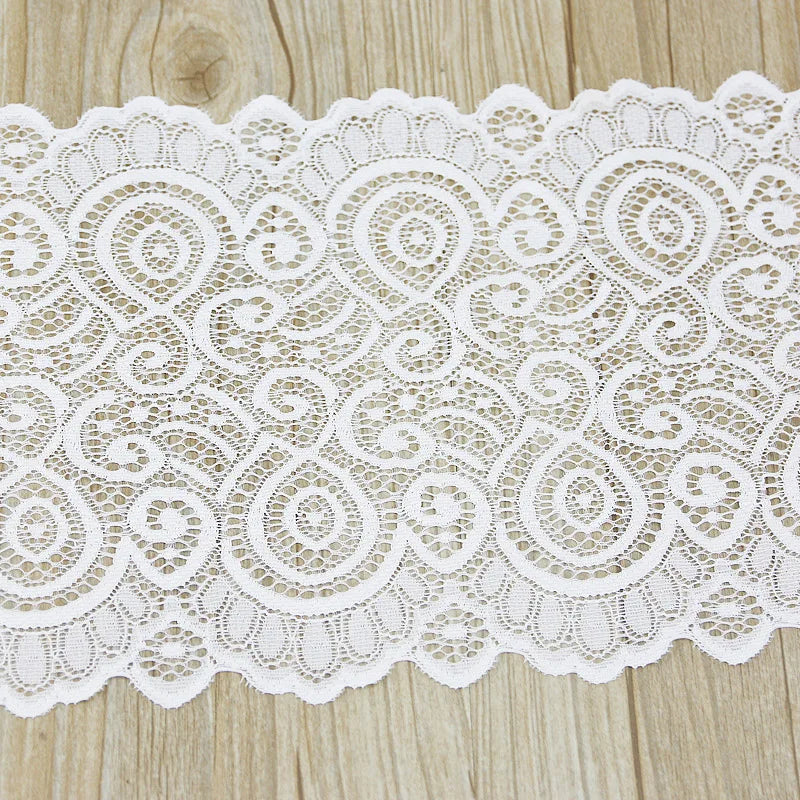 3M White Elastic Lace Trim 18cm – French Hollow Stretch Fabric