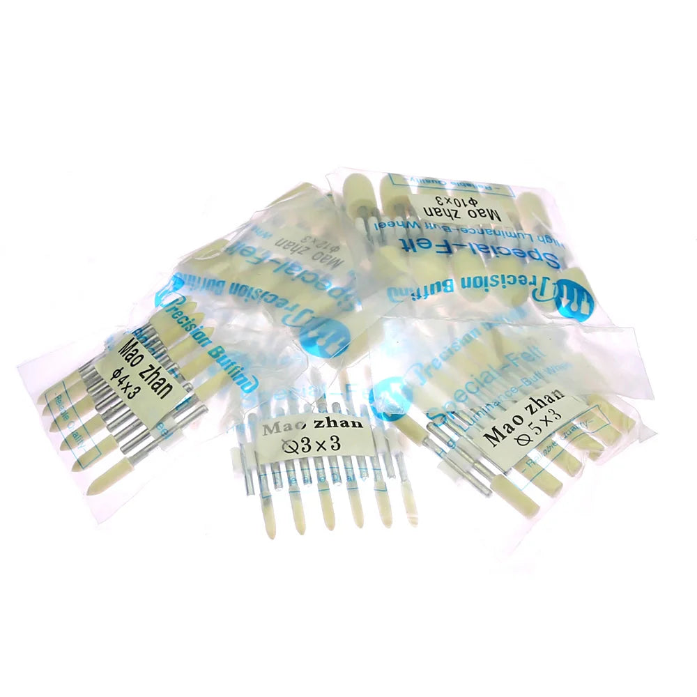 12-Pc Wool Felt Polishing Bobs 3mm Shaft – Rotary Tool Bits