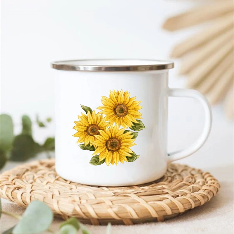 Sunflower Elephant Enamel Mug – Vintage Coffee Tea Cup Gift