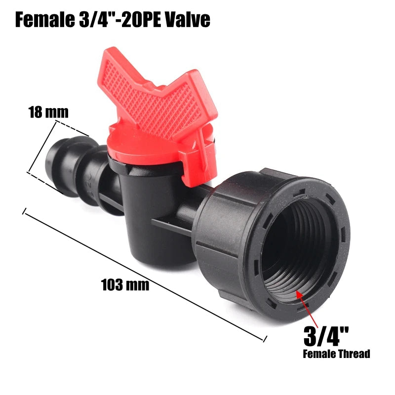 Female Ball Valve PE Pipe Connector 1/2" 3/4" – 16mm 20mm