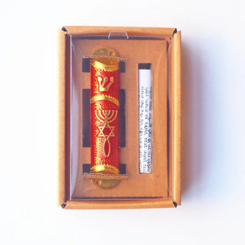 Mezuzah Case with Torah Parchment Scroll | Metal Jewish Decor