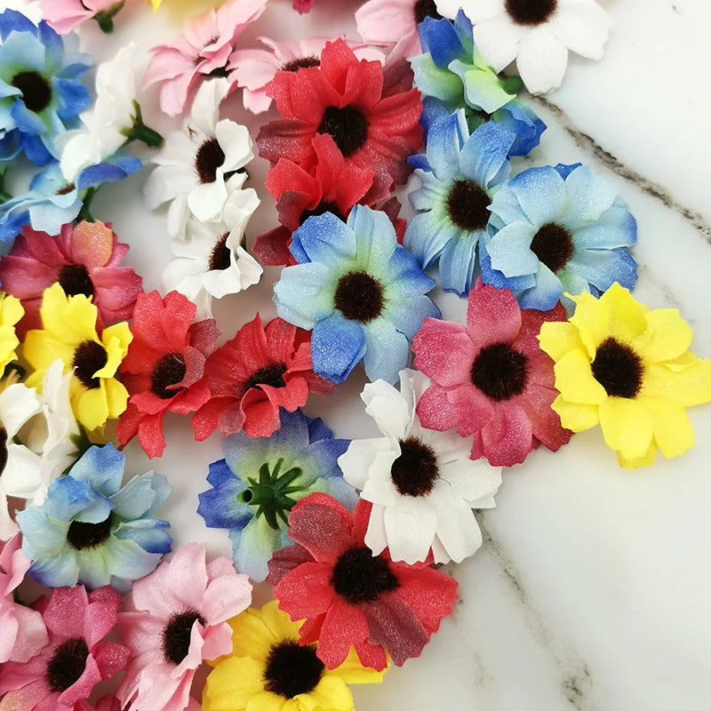 50-Pack 4CM Daisy Artificial Flower Heads for DIY Wedding Decor