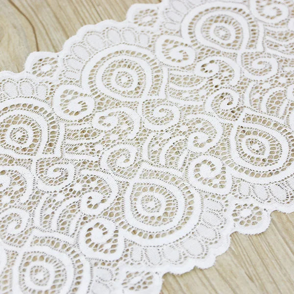 3M White Elastic Lace Trim 18cm – French Hollow Stretch Fabric