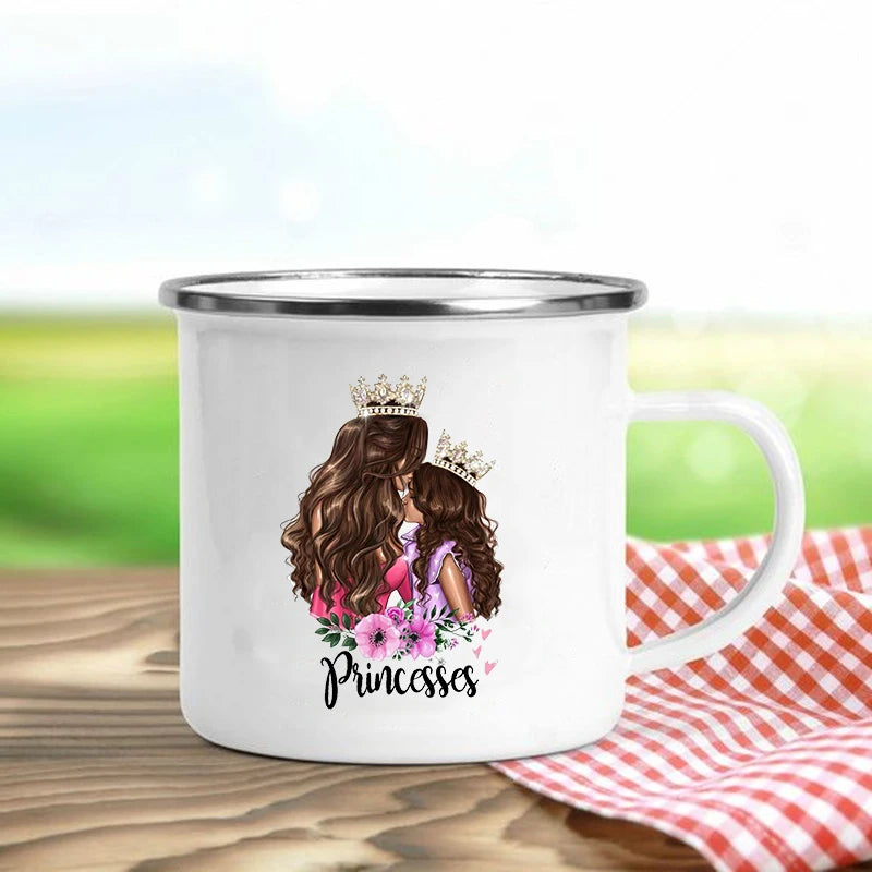 Super Mom Enamel Mug – Cartoon Print Coffee & Tea Cup Gift