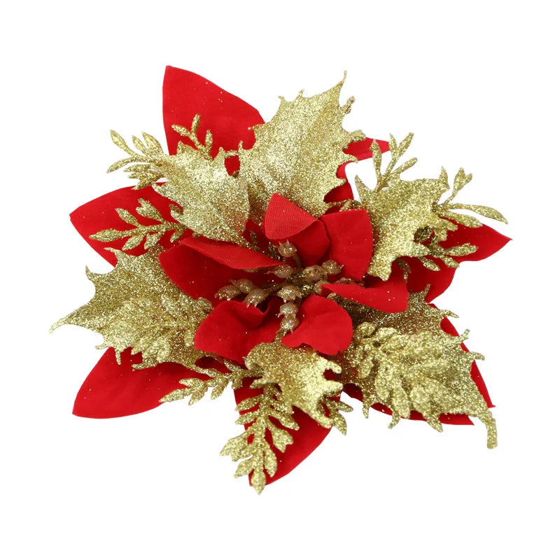 5-Pack Glitter Artificial Christmas Flowers | Xmas Tree Ornaments