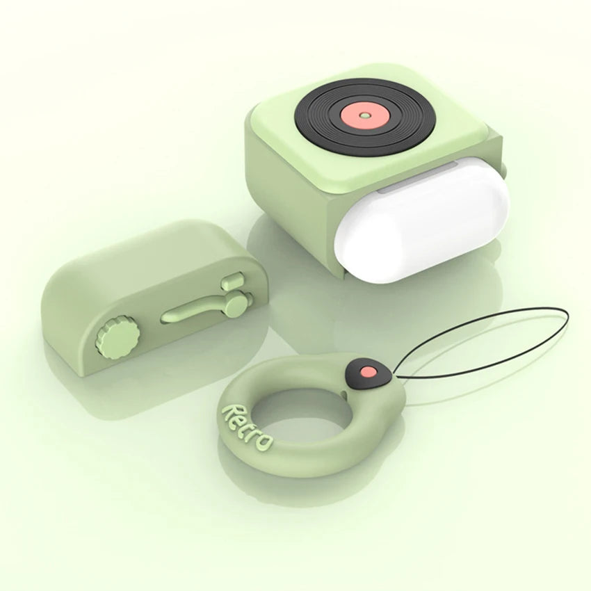 Retro Phonograph AirPods Case – Shockproof Silicone Cover