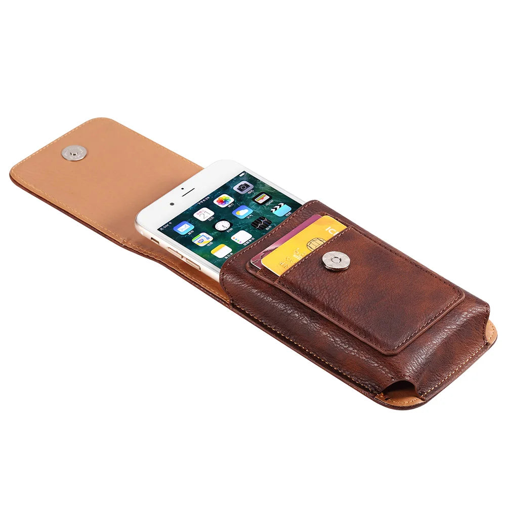 Universal Leather Belt Clip Phone Pouch Holster 3.5–6.3"
