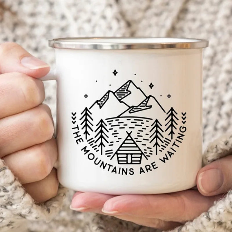 Mountain Are Waiting Enamel Mug | Camping & Hiking Gift