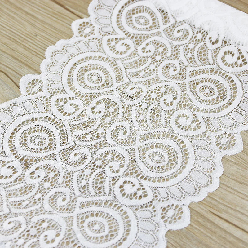 3M White Elastic Lace Trim 18cm – French Hollow Stretch Fabric