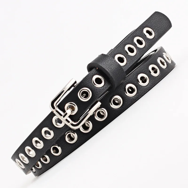 Women's Punk Faux Leather Grommet Belt | Metal Buckle