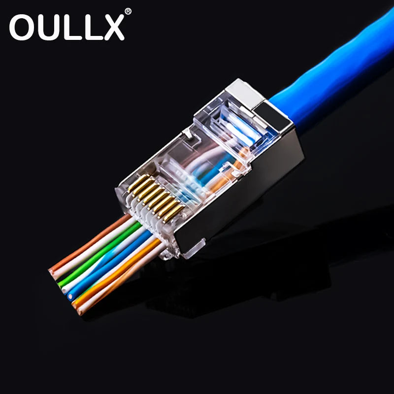 OULLX RJ45 Cat6/Cat6A Gold-Plated Pass-Through Connectors 20/50/100pk