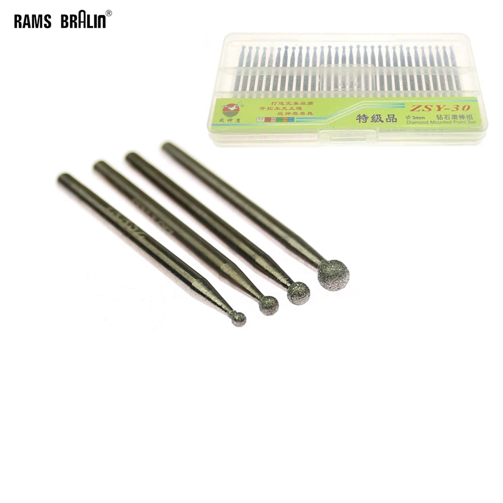 30-Piece Ball Mounted Point Grinding Heads – 2–4mm Rotary