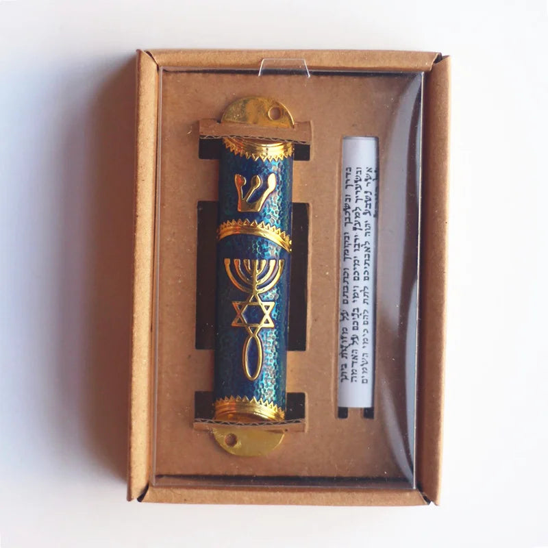 Mezuzah Case with Torah Parchment Scroll | Metal Jewish Decor