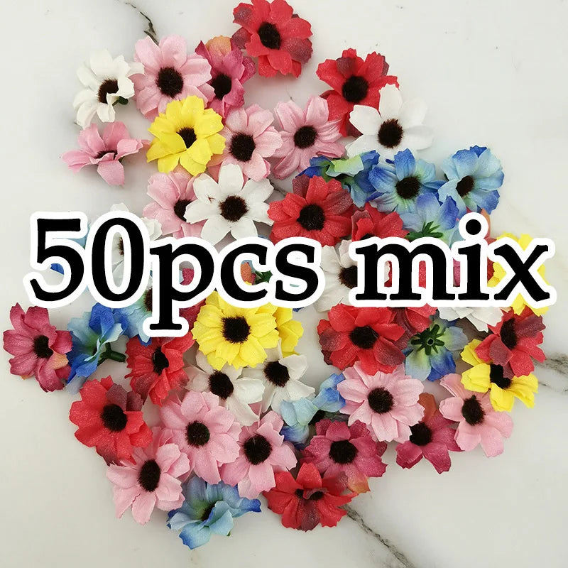 50-Pack 4CM Daisy Artificial Flower Heads for DIY Wedding Decor