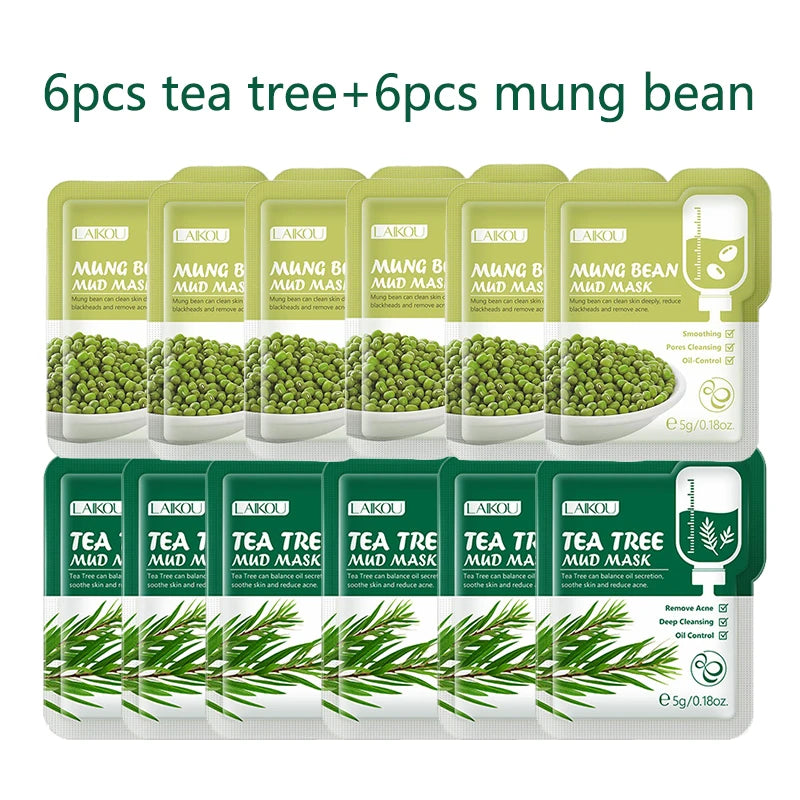 LAIKOU Tea Tree Clay Mud Mask – Deep Cleansing 12 Sachets
