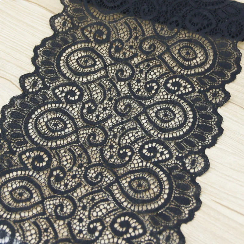 3M White Elastic Lace Trim 18cm – French Hollow Stretch Fabric